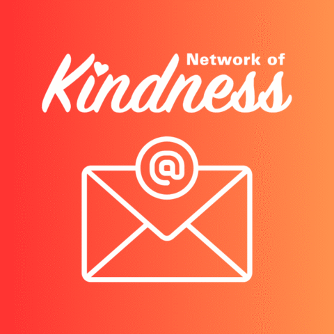 Image shows a graphic of an envelope with an email @ symbol, underneath the Network of Kindness logo